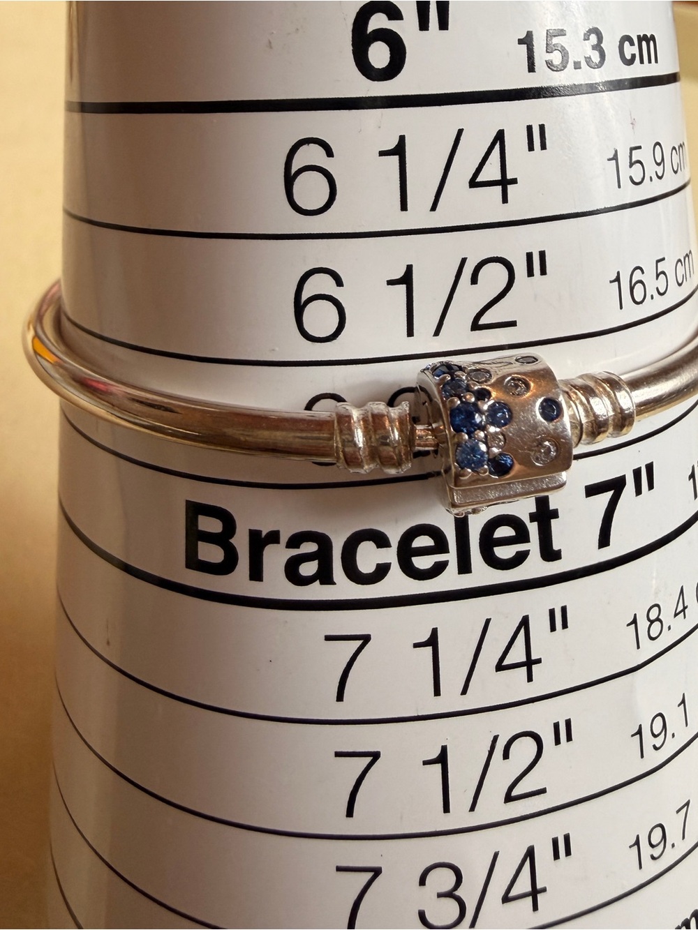 PANDORA 925 Blue Sparkle Barrel Clasp Charm Bangle - Picture 4 of 12